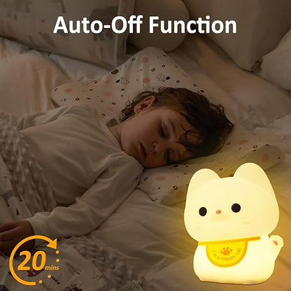 Attivolife Cute Cat Night Light for Kids, Animal Kitty Silicone Touch LED Lamp with Dimmable Timer, USB Rechargeable Toddler Feeding Bedroom Bedside Decor Birthday Xmas Gifts for Girls Baby
