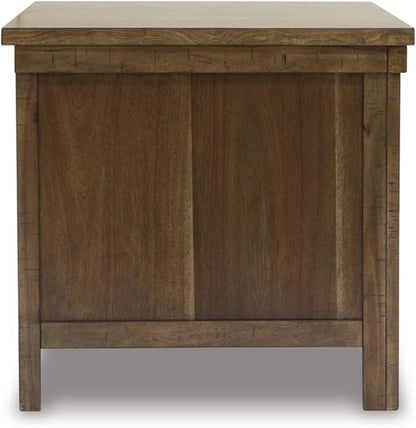 Signature Design by Ashley Moriville Rustic Farmhouse End Table with Dual Cabinet Doors, Brown