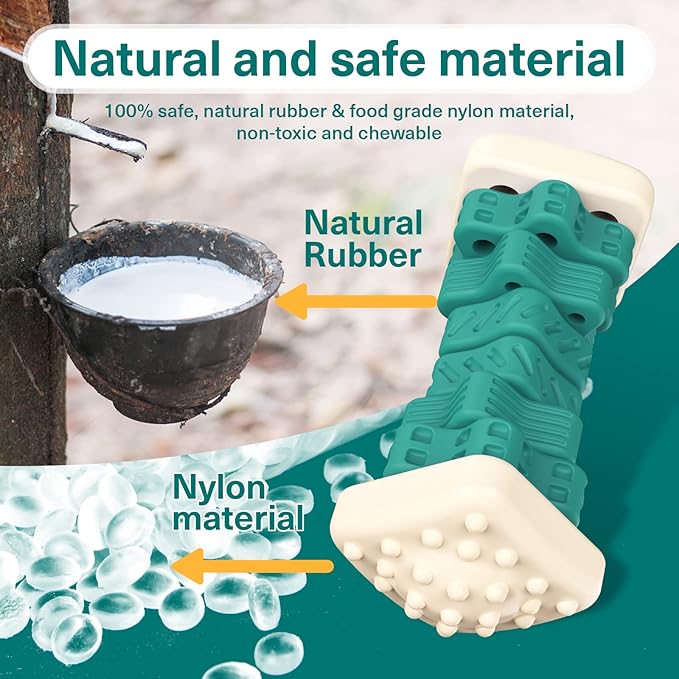 Pceotllar Indestructible Dog Chew Toys, Interactive Puzzle Toys with Beef Flavor, Safe Rubber for Aggressive Chewers - Large, Medium, Small Dogs - Green-Mewly Pet