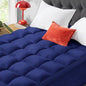 Mattress Topper Short Queen Size, CYMULA PillowTop Mattress Pad Cover for Bed Back Pain, Cooling Mattress Protector Extra Thick Firm Soft Floor Fill Overfilled with 8-21 Inch Deep Pocket, 60"x75"Navy