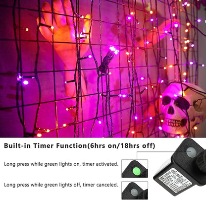 ODEETRONIC Orange Purple Lights, 164ft 500LED Outdoor Halloween String Lights, Plug in Orange Halloween Light with 8 Modes, Twinkle Purple Mini Light Timer Waterproof for Indoor House Tree Party Decor