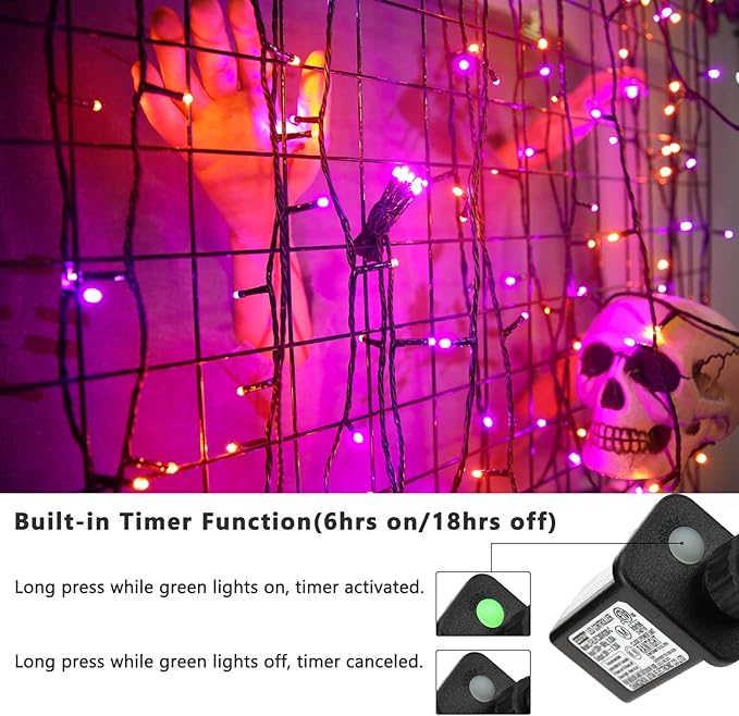 Brizled Halloween Lights String, 164FT 500 LED Halloween Lights, Outdoor Mini Spooky Lights 8 Modes Waterproof, Plug in String Light for Party Tree Outside Indoor Decor (Orange & Purple)
