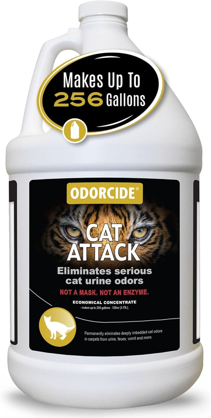 Odorcide Cat Attack Concentrate Odor Eliminator - Cat Odor Eliminator for Strong Odor - Cat Urine Odor Eliminator for Carpet & Upholstery - Cat Urine Remover for Home - Litter Box Odor Eliminator - 128 oz-Mewly Pet