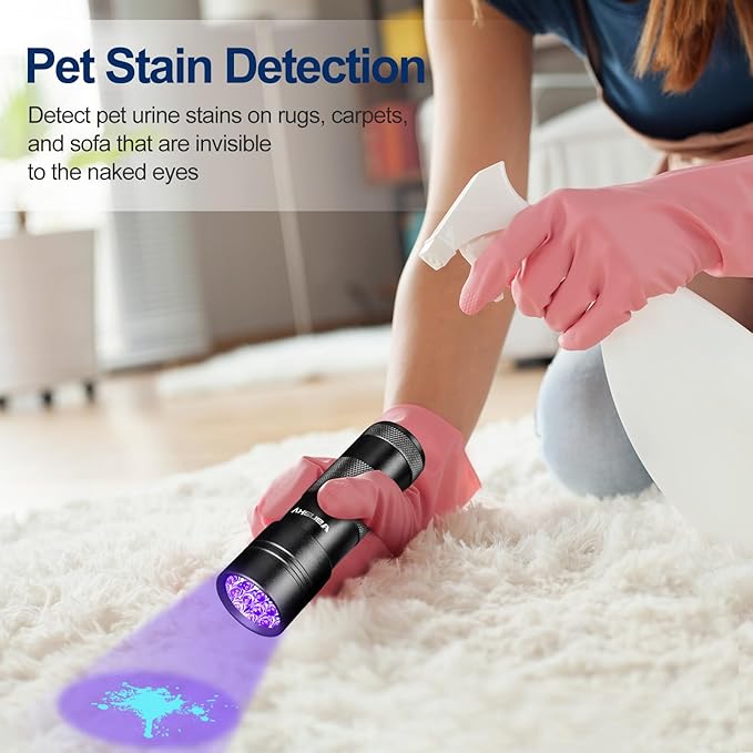 Black Light UV Light Flashlight: Vansky 395nm 12 LED 2 Pack Ultraviolet Blacklight Flashlight Mini Powerful Pet Urine Detector for Dog/Cat, Carpet Dry Stains Detection, Spot Scorpions, Resin Curing-Mewly Pet