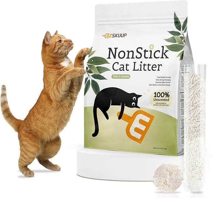 Non-Stick Ultra Clumping Tofu Cat Litter with Cassava, Odor Control Low Tracking Kitty Litter Pellets, Plant-Base Natural Ingredients Cat-Litter, Last Twice as Long as Clay Litter, 9lbs X 1Pack-Mewly Pet