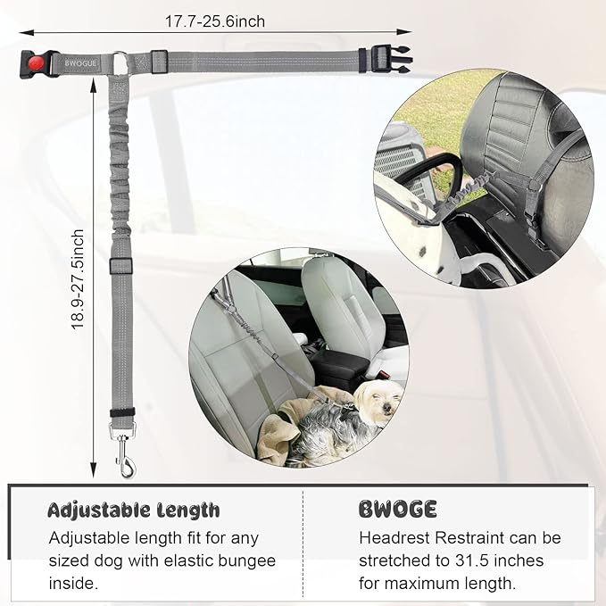 BWOGUE 2 Packs Dog Cat Safety Seat Belt Strap Car Headrest Restraint Adjustable Nylon Fabric Dog Restraints Vehicle Seatbelts Harness-Mewly Pet