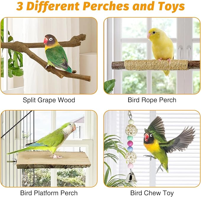 kathson 5pcs Natural Parrot Perch for Cage Wooden Bird Perches Grape Bird Stick Parakeet Climbing Standing Branches Toy Chewable Cage Accessories for Small Budgies Cockatiels Lovebirds-Mewly Pet