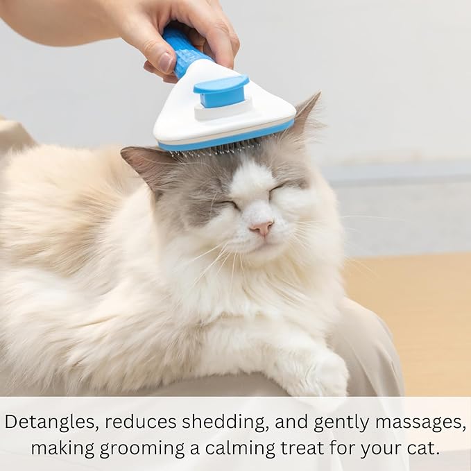 AIXINPET Cat & Dog Self Cleaning Slicker Brush - Easy to Remove Loose Fur, Harmless Deshedding Grooming Tool, Massaging Function - Suitable for Shedding & Furry Pets, like Rabbits and Ferrets-Mewly Pet