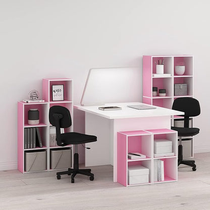 Furinno PASIR Book Shelf, 5-Tier Modern Bookshelf, Open Shelves Bookcase 9" x 12" x 52", for Living Room, Bedroom, Home Office, Pink/White