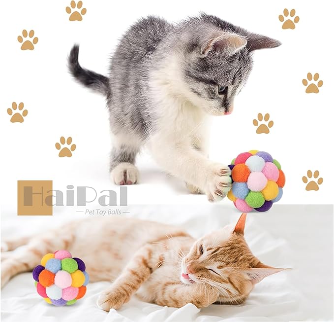 9PCS Cat Toy Balls, 1,75'' Soft Pom Pom Balls for Kittens, Colorful Soft Fuzzy Balls for Cats, Interactive Playing Chewing Toys for Indoor Cats and Kittens, Cute Kitten Kitty Toys-Mewly Pet