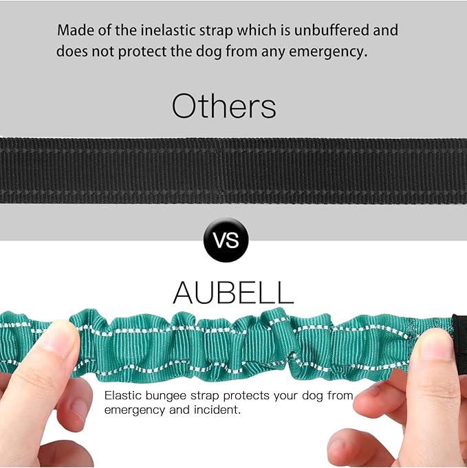 AUBELL Dog Seat Belt for Car,2 Pack Set 3-in-1 Adjustable Reflective Bungee Heavy Duty Dog Car Harness Tether with Clip Hook Latch & Buckle,Swivel Zinc Alloy Carabiner,Black+Teal-Mewly Pet