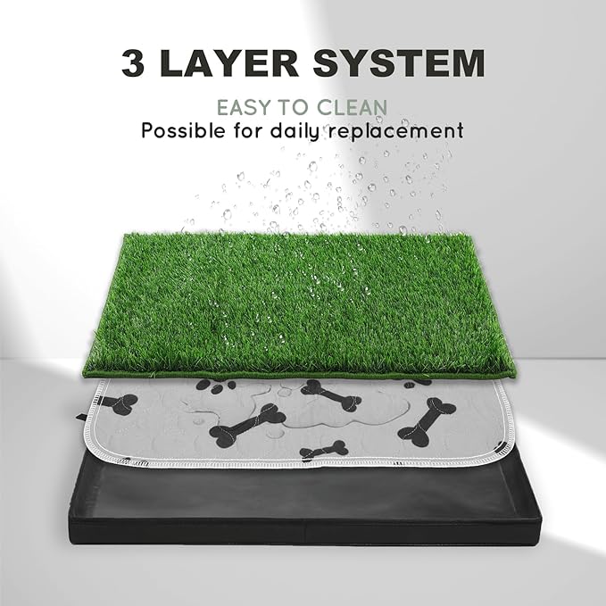 Dog Grass Pad with Foldable Dog Litter Box,Small Liner Base for Balcony，Ultra-Absorbent Artificial Grass Pads for Dogs Pee Pad Holder, Potty Training, 2 PCS Reusable Pee Pads-Mewly Pet