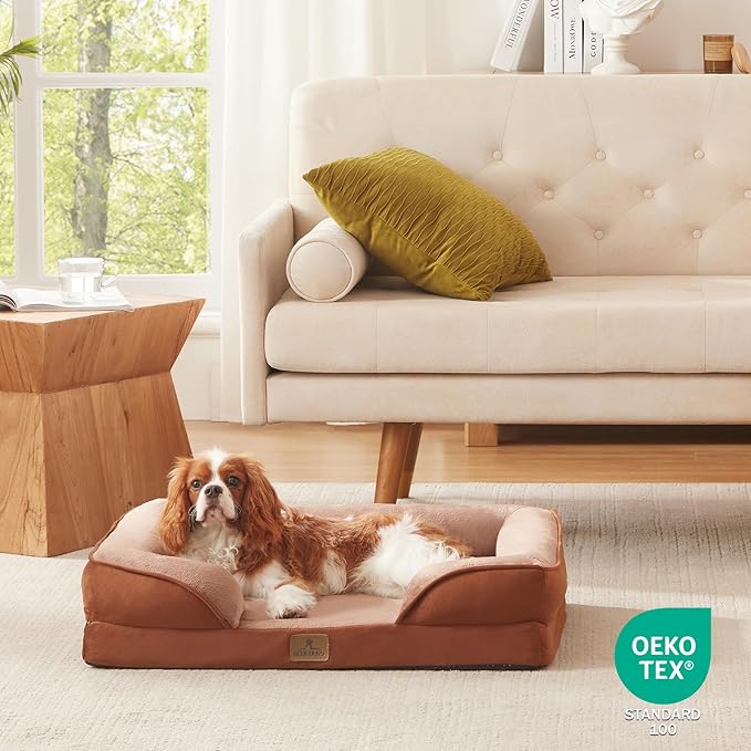 Bedfolks Orthopedic Dog Bed, Waterproof Dog Sofa Bed for Medium Dogs, Egg Foam Pet Couch Bed with Removable Washable Cover and Nonslip Bottom, Brown-Mewly Pet