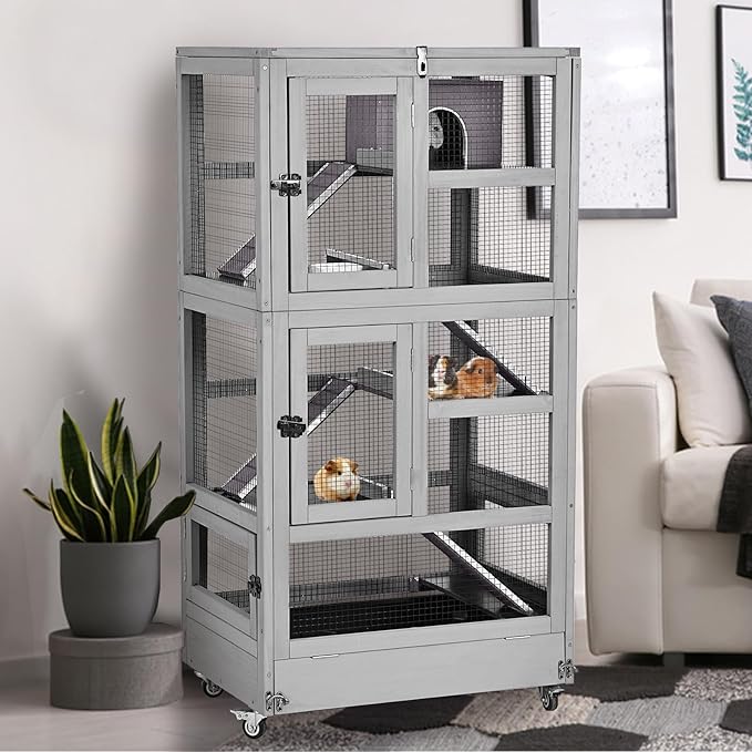 GUTINNEEN Ferret Cage Anti-Chewing Guinea Pig cage with Wheels Chinchilla Cage Metal Frame Small Animal Cage,Lizard,Squirrel Chameleon,Gerbils 5 Levels-Mewly Pet