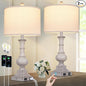 26" Farmhouse Table Lamps Set of 2, Rustic Touch Control Bedside Lamps with 2 USB Ports & AC Outlet, Vintage Resin 3-Way Dimmable Nightstand Lamp Linen Fabric Shade for Living Room Bedroom Decor Gray