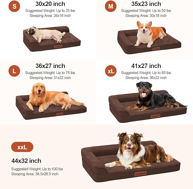 Orthopedic Dog Beds Large Sized Dog, 3 Inch Memory Foam Pet Bed for Medium and Large Dogs, Washable Removable Cover, Nonskid Bottom, Waterproof, 41x27 Inches XL Brown Grey-Mewly Pet