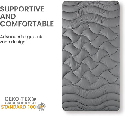 SLEEP ZONE Cooling Twin Mattress Topper for Single Bed, Premium Zoned Cool Mattress Pad Cover, Padded Mattress Protector Breathable Washable, Deep Pocket 8-21" (Grey, Twin, 39 x 75)