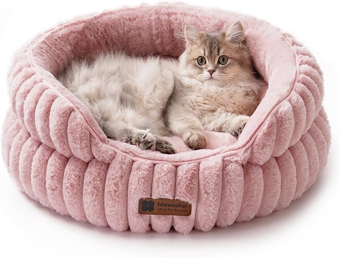 MEWOOFUN Cat Beds for Indoor Cats, Washable Dog Bed for Small Dogs, Round Pet Bed for Puppies and Kittens (Pink, 20"x20"x8")-Mewly Pet