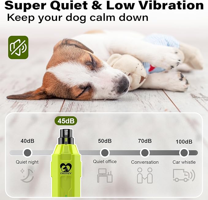 Casfuy 6-Speed Dog Nail Grinder - Newest Enhanced Pet Nail Grinder Super Quiet Rechargeable Electric Dog Nail Trimmer Painless Paws Grooming & Smoothing Tool for Large Medium Small Dogs (Green)-Mewly Pet
