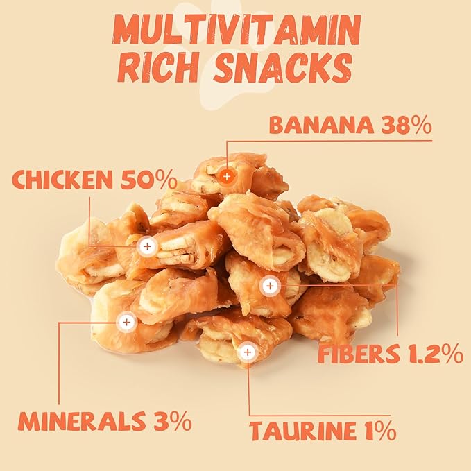 Dog Treats Chicken Wrapped Banana Slices with 1% Taurine, Healthy Training Snacks Rich in Natural Fiber, Rawhide-Free Grain-Free Soft Chews for Small Medium Dogs, 10.6oz-Mewly Pet