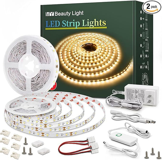 Led Strip Lights 65.6ft Warm White Dimmable Led Light Strip Flexible Rope Lights Kits with 24v Etl Power Supply, Adhesive Clips, Dimmer Switch and Connectors for Indoor Decor