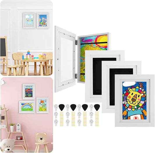 4Pcs Kids Art Frame Changeable 8.5x11 Letter Size Display with Mat Kids Artwork Frame Front Opening Artwork Frames for Kids Art Decorative Art Frames for Kids Art Holds 50-100 Works of Art for Hanging,White