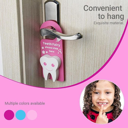 Tooth Fairy Tooth Holder Box Tooth Fairy Door Hanger with Money Box Keepsake Tooth Fairy Box Encourage Gifts for Lost Teeth Boy Girl Milk Teeth (Hot Pink)
