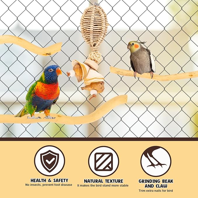 3Pcs Bird Toys Perch Stand for Cage, Natural Parrot Toys, Small Chewing Sticks Toys Bird Cage Accessories for Conures Parakeets Cockatoo African Grey Parrots (3PCS)-Mewly Pet