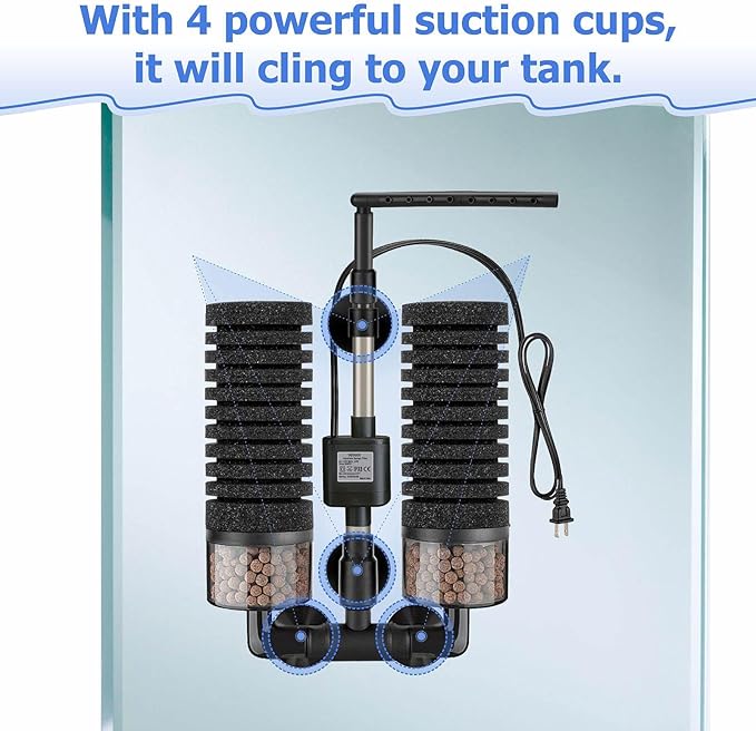 Upgrade Aquarium Electric Power Sponge Filter with Submersible Pump ，Ultra-Quiet Motor with Bio Ceramic Media Balls and 2 Spare Sponge (L for 20-55 Gal)-Mewly Pet