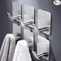 DELITON Sticky Hooks for Hanging Adhesive, Silver Wall Hooks for Bathroom Kitchen Office Stainless Steel Heavy Duty No Damage, Brushed Nickel, 6 Pack