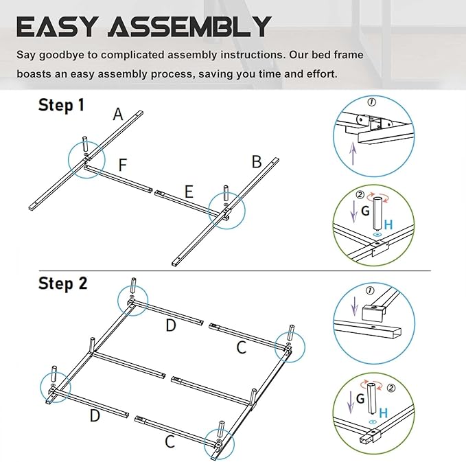 California King Size Bed Frame, 7 Inch Metal Basics Bed Frame,Low Profile Base for Box Spring, 9-Leg Support, Noise-Free, Easy Assembly, Black