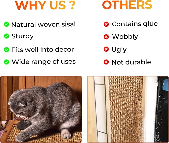 2PCS Cat Scratching Post - BXL, Natural Wooden Sisal Cat Wall Scratcher, Floor or Wall Mounted Vertical Cat Scratch Pad for Indoor Cats Adults or Kittens, Cat Wall Furniture Protector-Mewly Pet