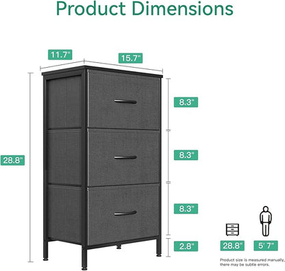 AODK Dresser for Bedroom Nightstand Small Dressers Chest of Drawers End Table for Living Room, Closet Dresser with 3 Storage Drawers Organizer Clothes, Dark Grey