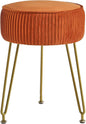 IBUYKE Velvet Round Footrest Stool Ottoman, Makeup Vanity Stool Side Table, Velvet Dressing Table Seat, Pouf Couch Stool, Golden Steel Legs, Orange LG-30J
