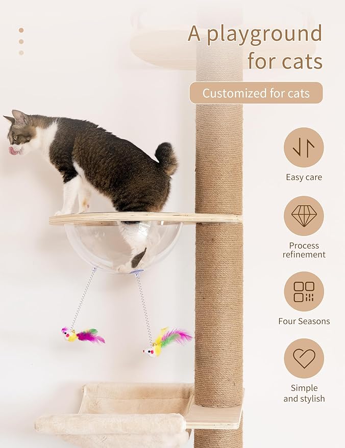 Floor-to-Ceiling Cat Tree with Natural Sisal Rope Scratching Post - Adjustable Height (55-119 Inches) - Modern Cat Activity Tree, Cat Scratcher Post-Mewly Pet