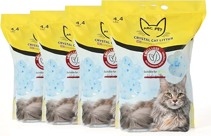 Cat Litter Crystals No Clumping Odor Control Kitty Litter Non-Clumping No scooping Low Dust, Low Tracking, Dehydrates Waste - 17.2 lbs (4 x 4.3 lb Packs)-Mewly Pet