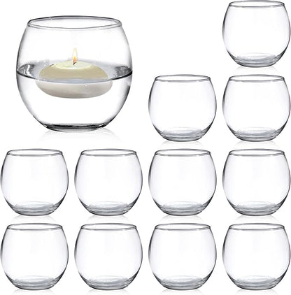 Set of 12 Clear Glass Tealight Candle Holder, 2.6'' H x 3.1'' W, Round Votive Candle Holders Bulk, Small Bowl Candle Holder for Wedding Table Centerpiece Home Decor