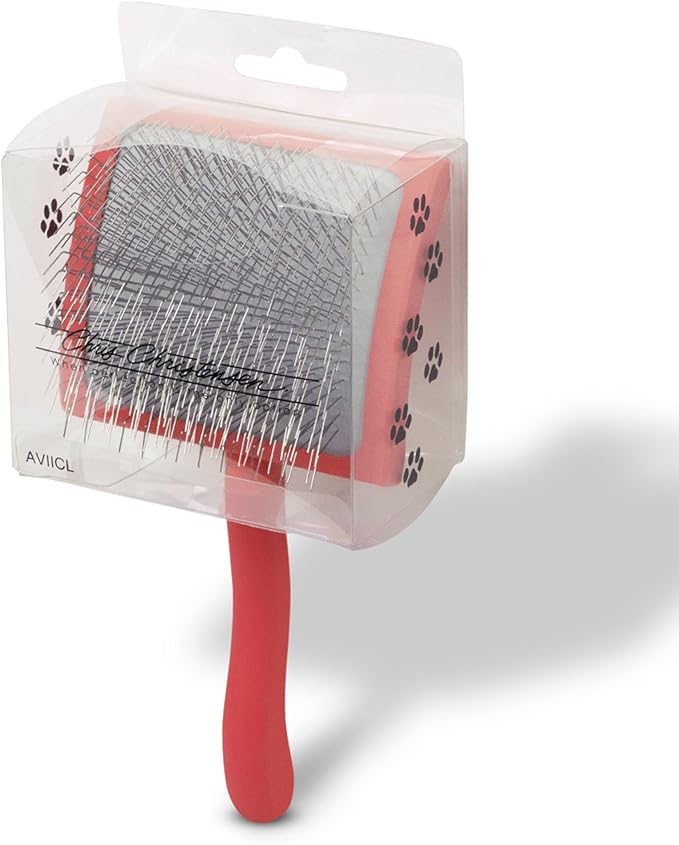 Chris Christensen Big G Dog Slicker Brush for Dogs (Goldendoodles, Labradoodles, Poodles), Groom Like a Professional, Fluff Detangle Style, Saves Time Energy, Coral, Large-Mewly Pet