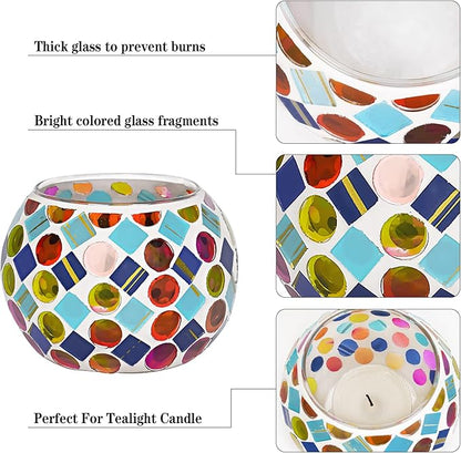 6pcs Votive Candle Holders, Mosaic Tealight Holder Stained Glass Tea Light, Colorful Handmade Candle Jars Aromatherapy Candle Lamp for Christmas, Wedding, Birthday Table Centerpiece Decor