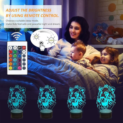 FULLOSUN Lion Night Light, King Lion Gift 3D Illusion Lamp for Kids Bedside Lamp with Remote Control 16 Color Changing Xmas Halloween Birthday Gift Cool Room Decor for Child Baby Boy