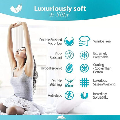 DREAMCARE Twin XL Sheet Set - Cooling Bed Sheets - 4pc Set - Deep Pocket - Soft & Long Lasting 100% Polyester with Side Pocket - Dark Gray
