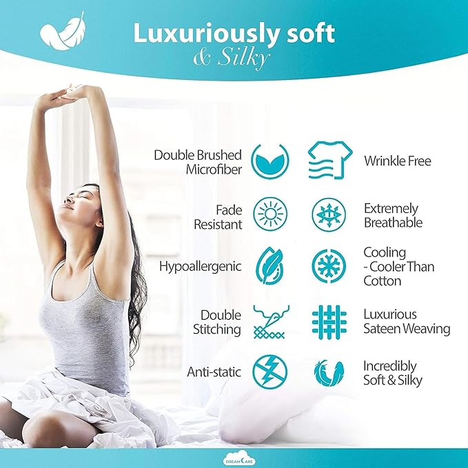 DREAMCARE California King Sheet Sets - Cooling Bed Sheets - 4pcs Set - up to 15" Deep Pocket Cal King Sheets - California King Sheets - Soft & Lasting 100% Brushed Polyester with Side Pocket - N Blue