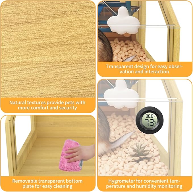 Large Hamster Cage, Chewproof Large Hamster Habitats, Wooden Guinea Pig Cages, Openable Top Roof, Lockable Gerbil Cage, Small Animal Cage for Dwarf, Syrian, 40" L x 16" W x 16" H-Mewly Pet