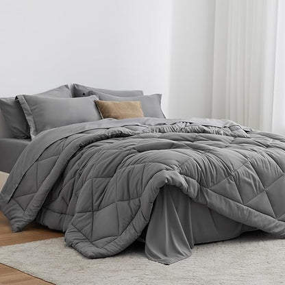 Love's cabin Twin XL Comforter Set Grey, 5 Pieces Twin XL Bed in a Bag, All Season Bedding Sets with 1 Comforter, 1 Flat Sheet, 1 Fitted Sheet, 1 Pillowcase and 1 Pillow Sham