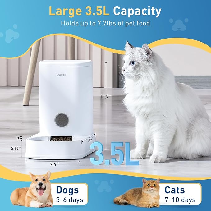PAWGETHER® Gravity Cat Feeder, Self-Dispensing Dog Food Dispenser, Pet Food Station 1 Gallon/3.5L Capacity Automatic Pet Feeder Cat & Dog Food Bowl, Easy to Fill-Mewly Pet