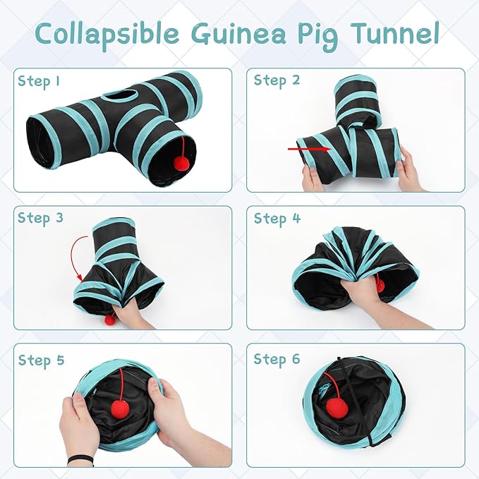 Rypet Guinea Pig Tunnel, 3 Way Collapsible Rabbit Tunnel, Small Pet Tunnels and Tubes with Interactive Ball for Rabbit Ferret Hamster Chinchilla Hedgehog Hiding and Resting-Mewly Pet