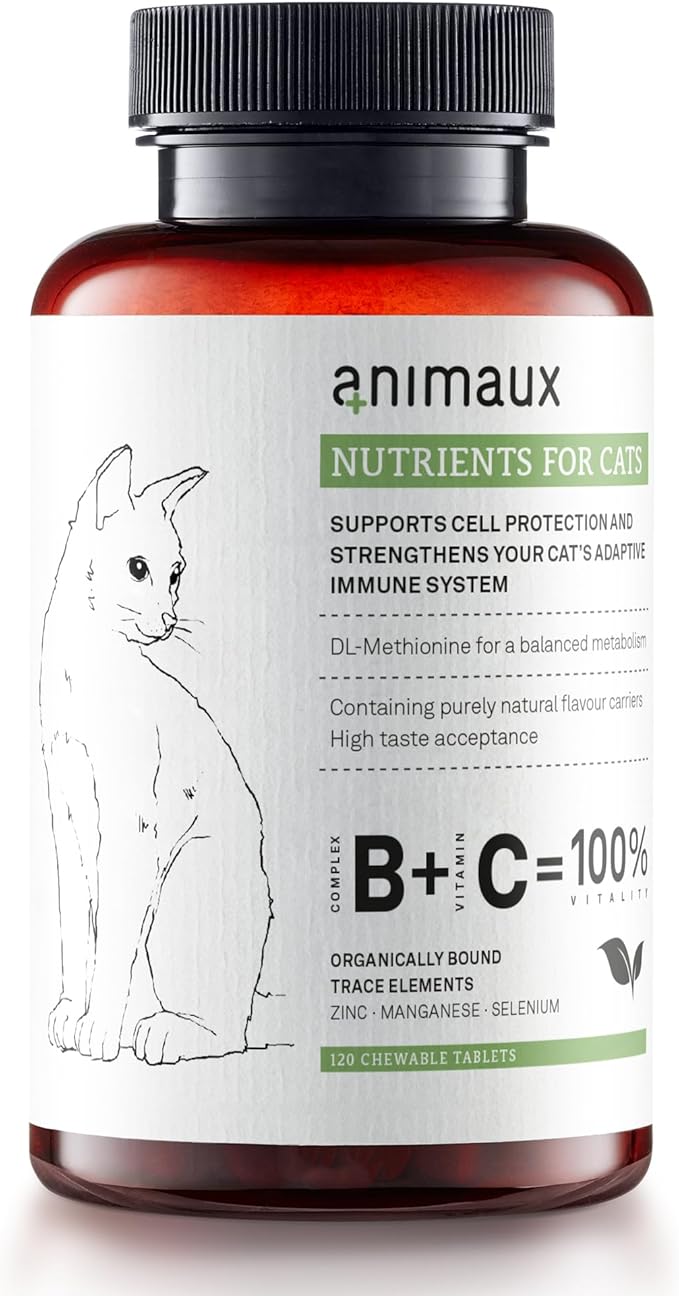 animaux – nutrients for Cats, All-Natural Cat Vitamins, Cat Essentials to Strengthen The Immune System & Natural Cell Protection, Healthy Skin & Shiny Coat, 120 Chewable Tablets, 120 Days Supply-Mewly Pet