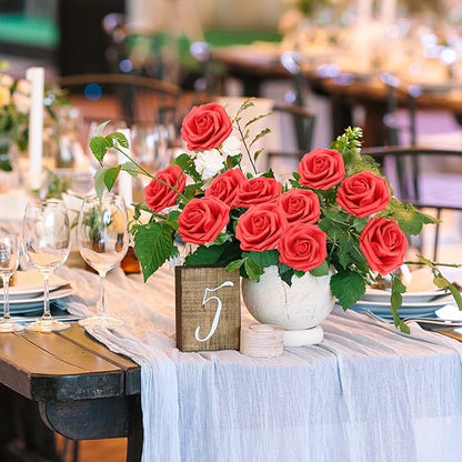 JOYLEX Artificial Flowers Realistic Roses, 25pcs Red Real Looking Fake Roses with Stem for DIY Wedding Bouquets Centerpieces Bridal Shower Party Home Romantic Decorations (25pcs, Red)