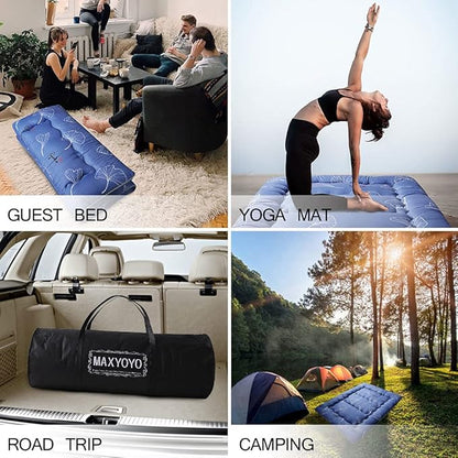 MAXYOYO Leaf Printed Japanese Futon Floor Mattress, Thicken Sleeping Pad Floor Bed Roll Up Camping Guest Mattress Folding Couch Bed, Queen Size