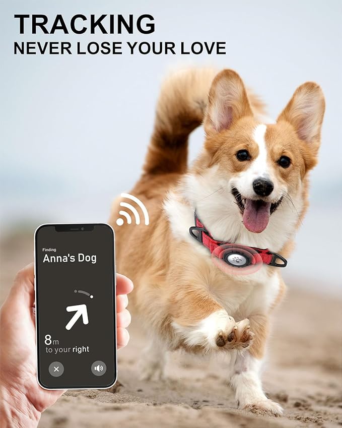 TagME Airtag Dog Collar,Waterproof Reflective Pet Collar with Airtag Holder,Soft Padded and Double D-Rings for Small Dogs,Red-Mewly Pet